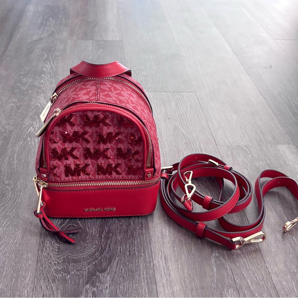 Michael Kors Embossed Sequin Bling “MK” Logo Mini Backpack